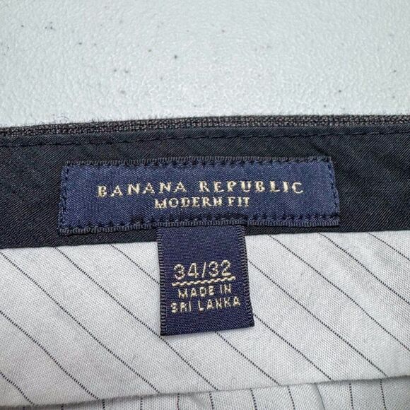 Banana Republic Dress Pants Men 34 Gray Windowpane Wool Slacks Office Work 34x31 - Picture 10 of 16